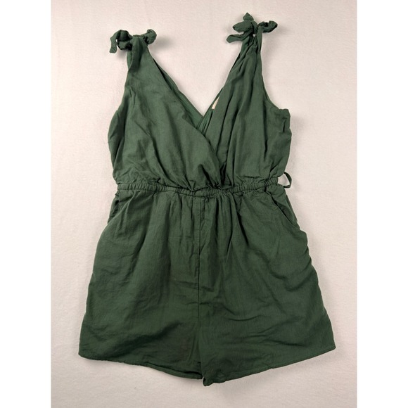 Le Lis Pants - Le Lis Green Cotton Tie Shoulder Surplice Romper SM4451 Womens Large